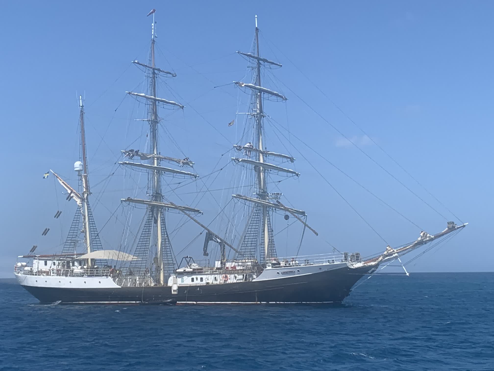 The Swedish training bark <i>Gunilla</i> was anchored near us in St. George's Harbor