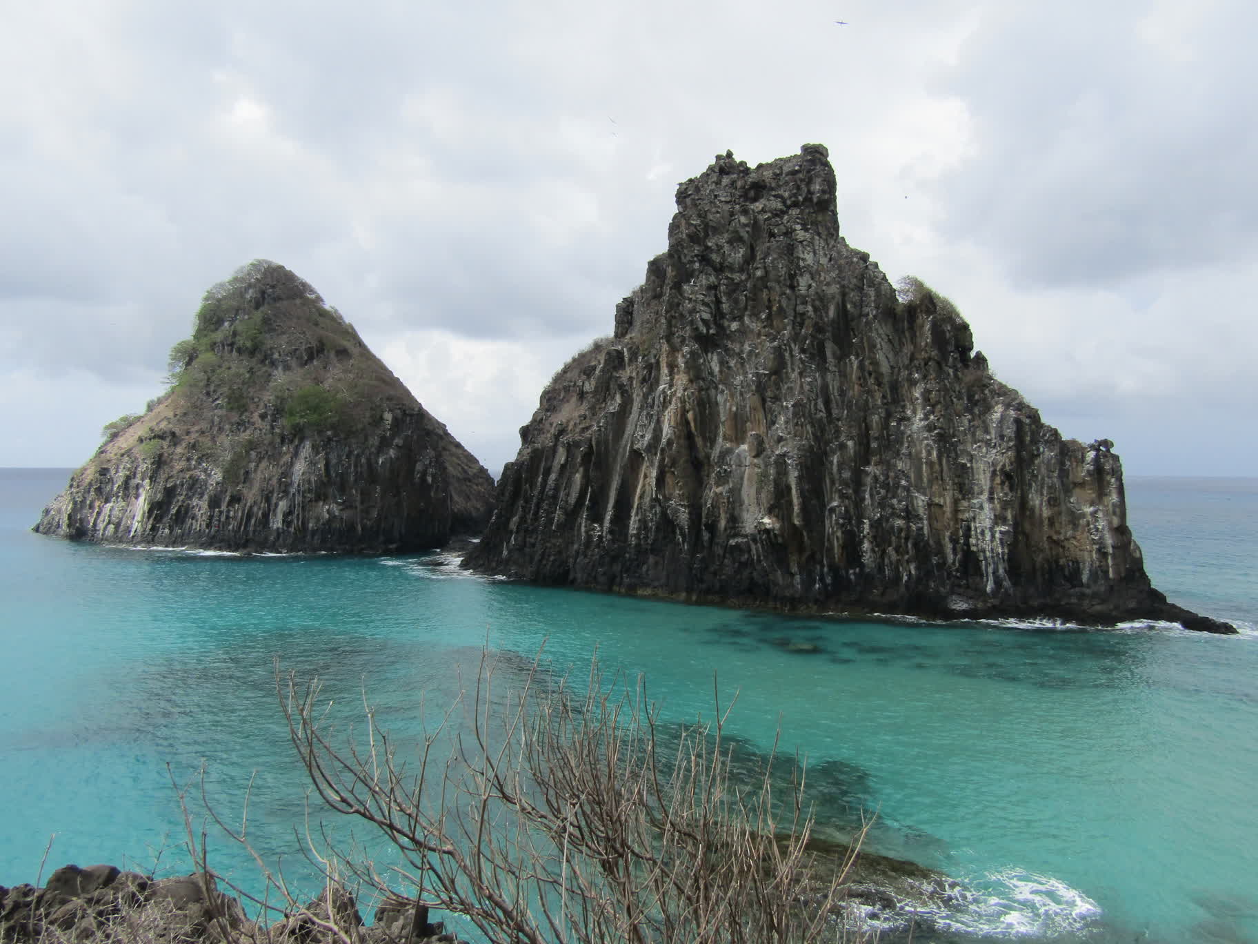 Closer view of Two Brothers Rock. Dan and Auden were able to swim between them with the help of fins